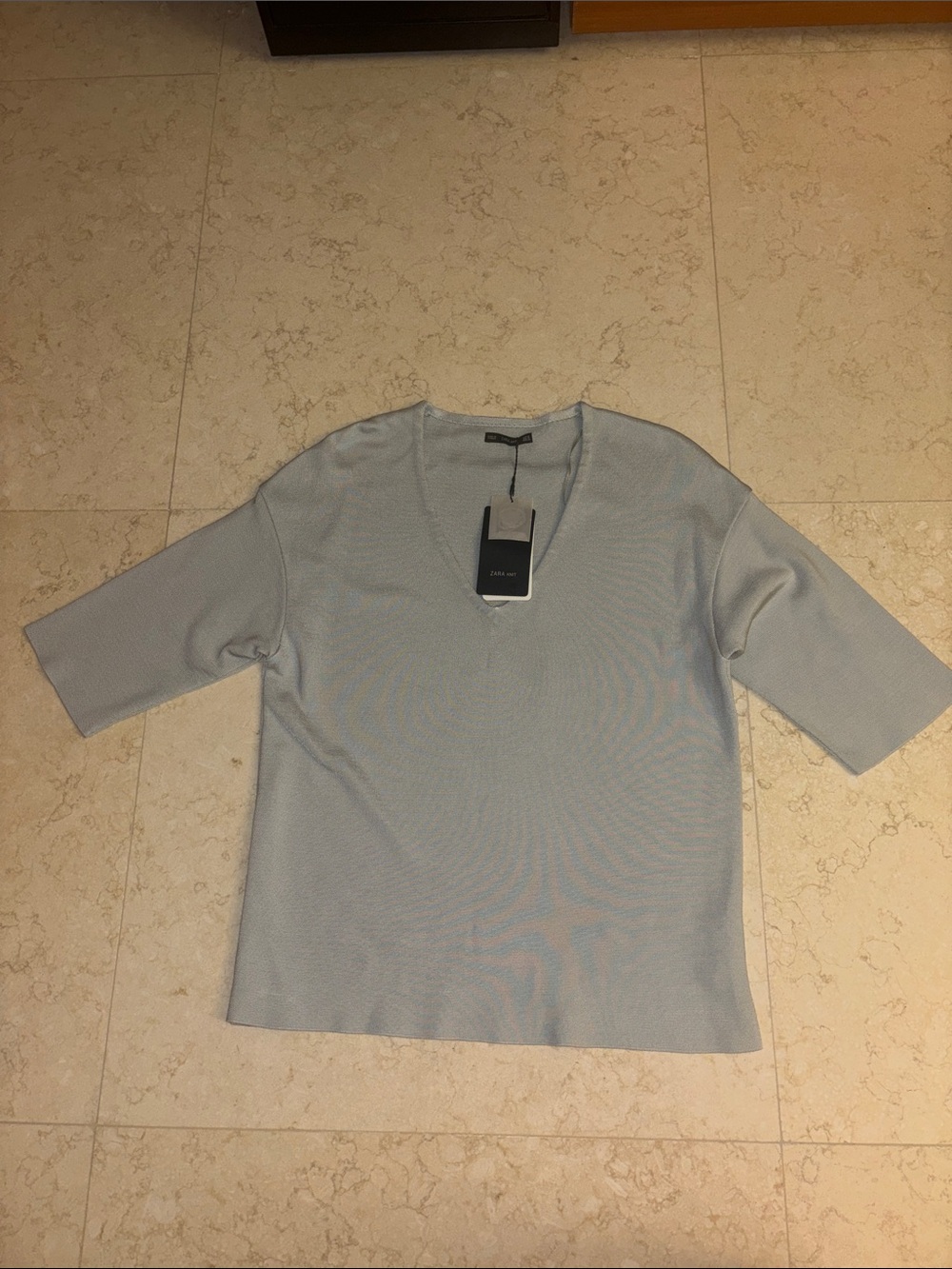 Zara Pale Blue V-Neck Short Sleeve Top
